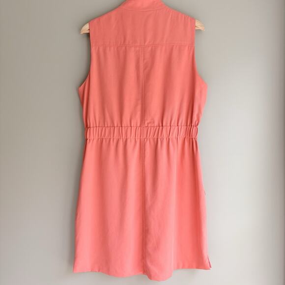 Matison Stone Tencel Button Up Utility Shirt Dress 10 Pocket Lined Coral Peach - Picture 9 of 16